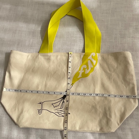 •Cotton Graphic Shopping Reusable Large Cream YellowTote NWOT - Picture 7 of 11